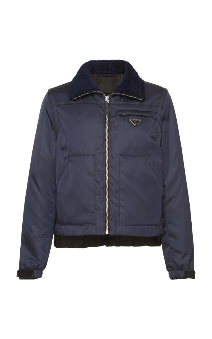 Prada Nylon Bomber With Faux Shearling Collar