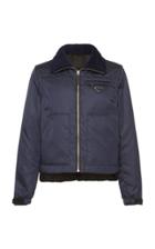 Prada Nylon Bomber With Faux Shearling Collar