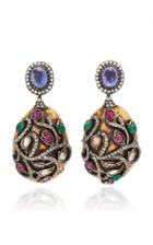 Amrapali Gold Chunk Drop Earrings With Diamond Ruby Emerald & Tanzanite