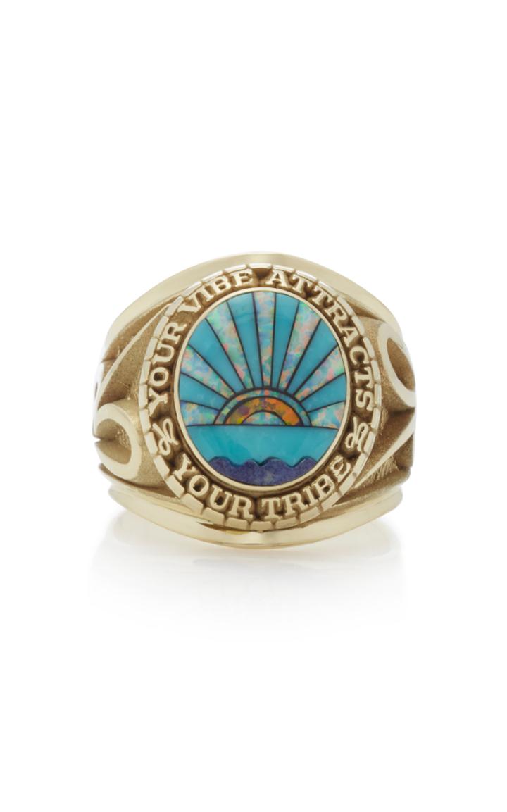 Jacquie Aiche 14k Yellow Gold Lapis Turquoise And Opal Signet Ring