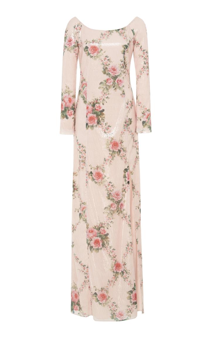 Blumarine Long Sleeve Floral Embroidered Gown