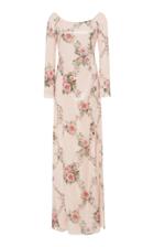 Blumarine Long Sleeve Floral Embroidered Gown