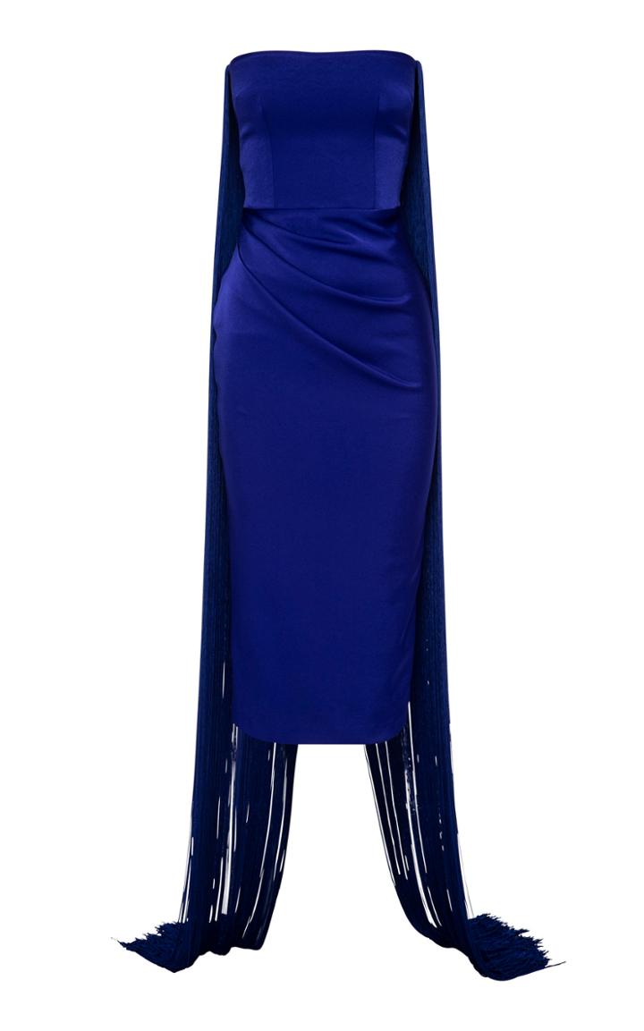 Moda Operandi Alex Perry Connor Strapless Fringe Overlay Satin Midi Dress Size: 4