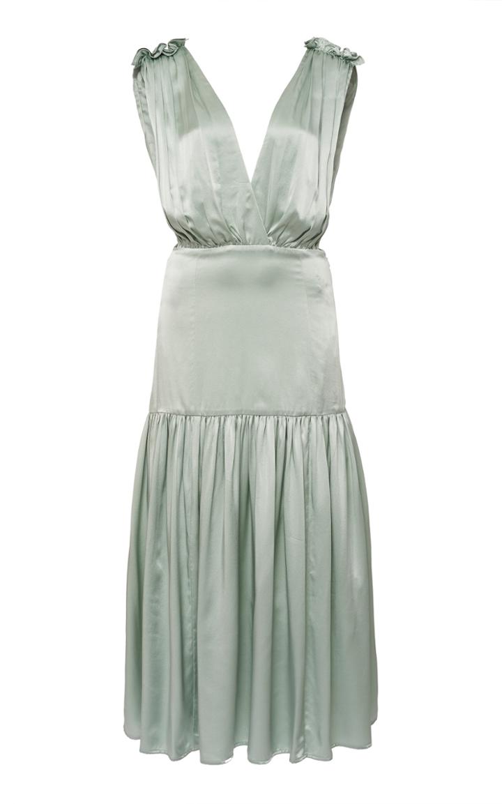 Marysia Clams Gathered Satin Midi Dress