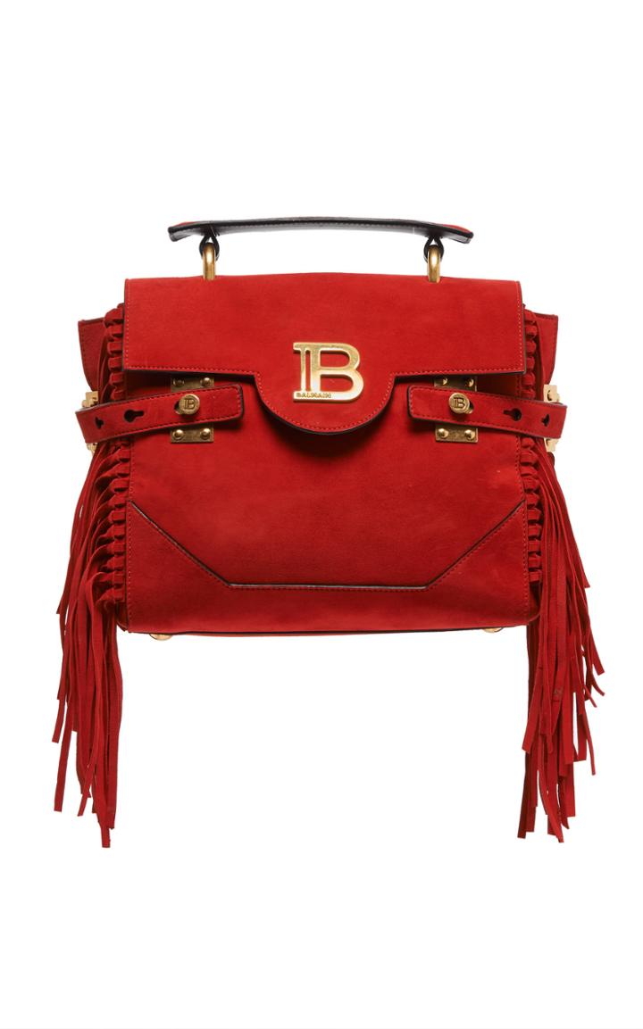 Balmain B-buzz 23 Fringe-trimmed Suede Top Handle Bag
