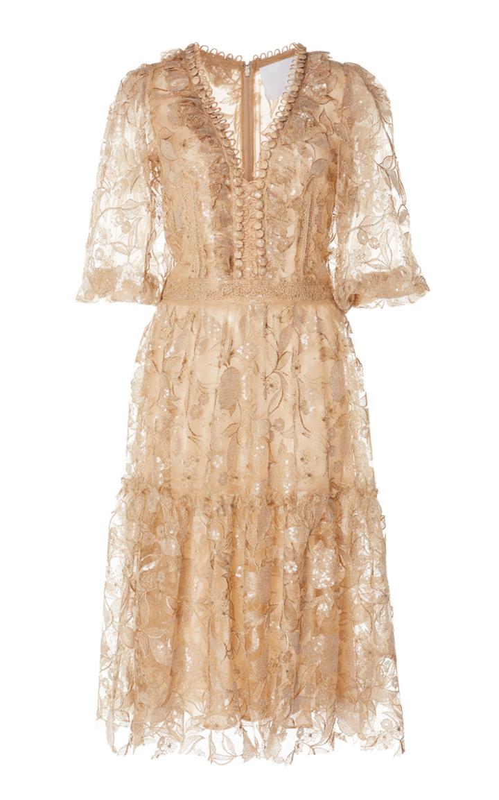 Costarellos Fit And Flare Sequin Tulle Dress