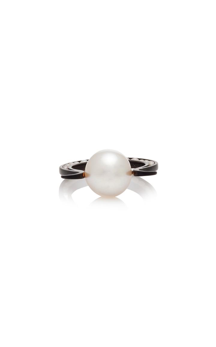 Lauren X Khoo Waning Moon 18k Gold, Rhodium And Pearl Ring