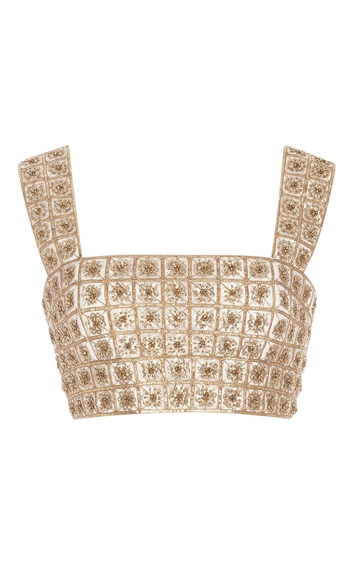 Oscar De La Renta Sleeveless Square Neck Lam Embroidered Top