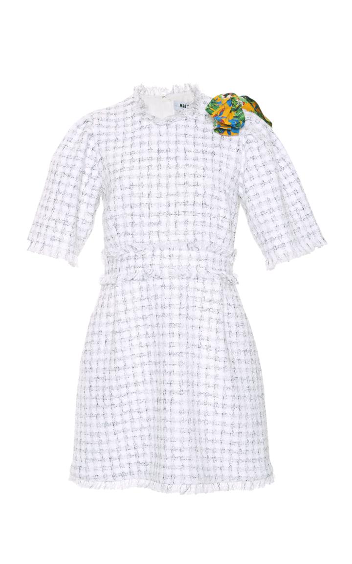 Msgm Lurex Check Tweed Puff Sleeve Dress