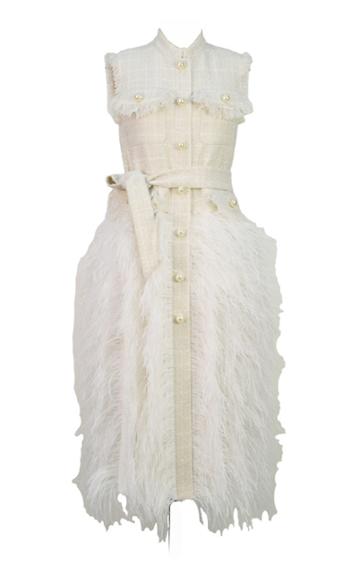 Moda Operandi Huishan Zhang Wyatt Feather-trimmed Fringed Tweed Midi Dress