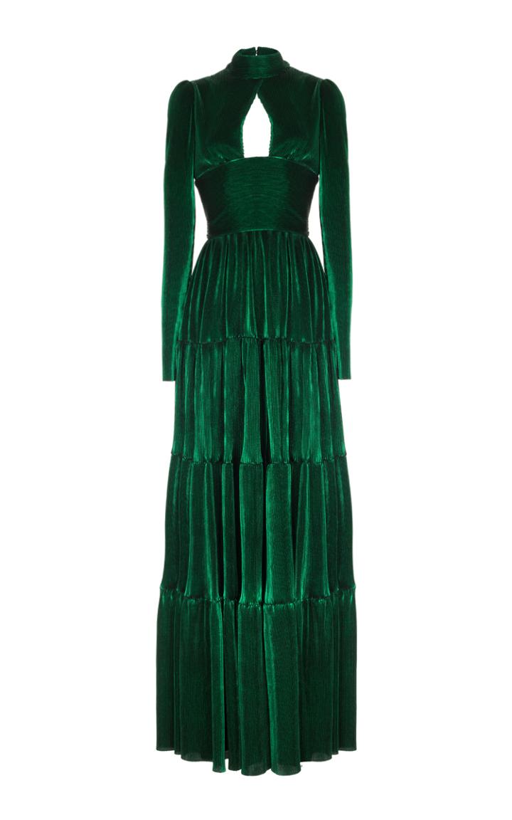 Rasario Long Sleeve Cut Out Front Velvet Gown