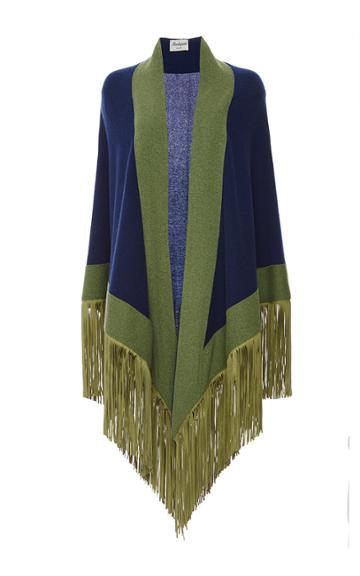 Barbajada Leather Fringe Shawl In Inchiostro And Siepe