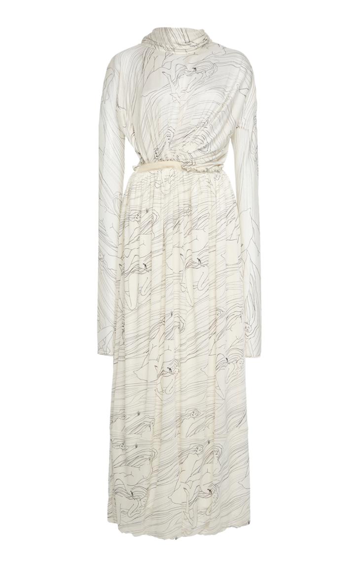 Jil Sander Malani Printed Ruched Silk Dress