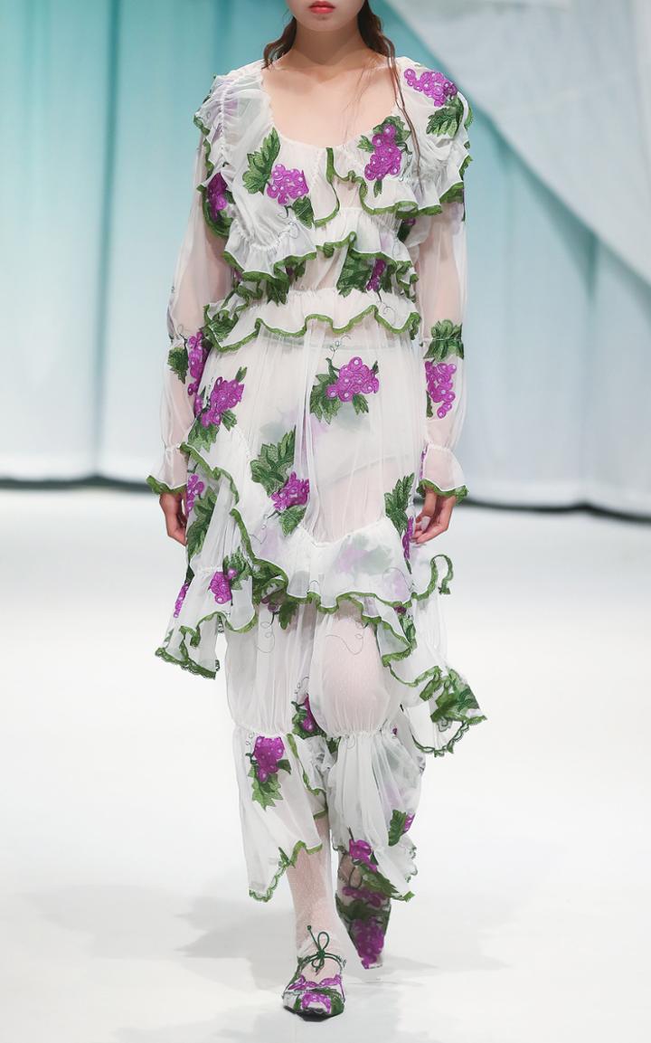 Moda Operandi Yuhan Wang Embroidered Grape Chiffon Dress