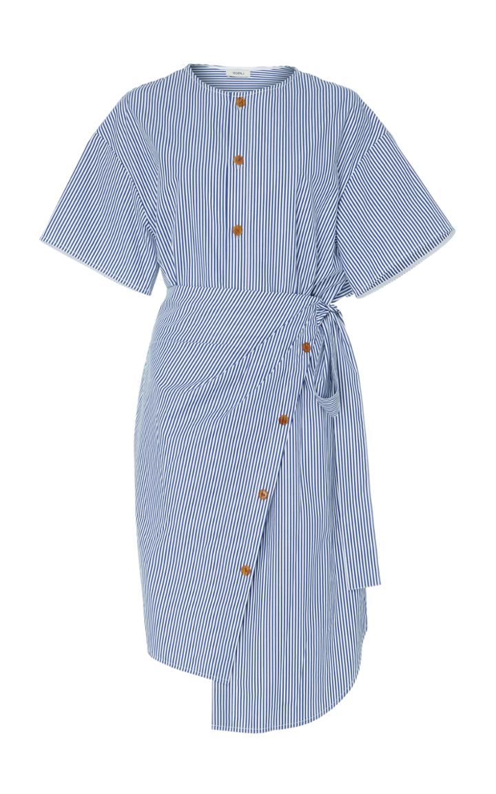 Goen.j Asymmetric Striped Cotton Wrap Dress