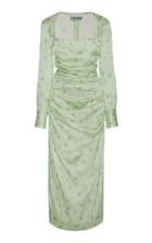 Ganni Silk Stretch Satin Floral Print Midi Dress