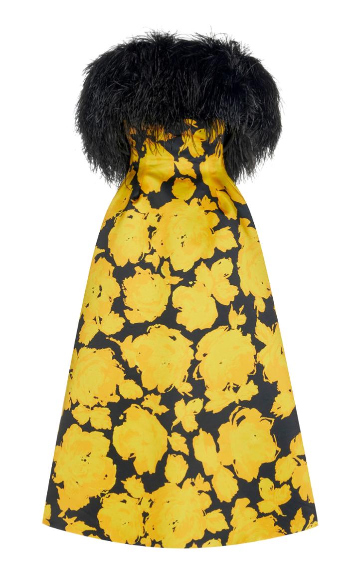 Moda Operandi Richard Quinn Rose Feather-trimmed Taffeta Dress