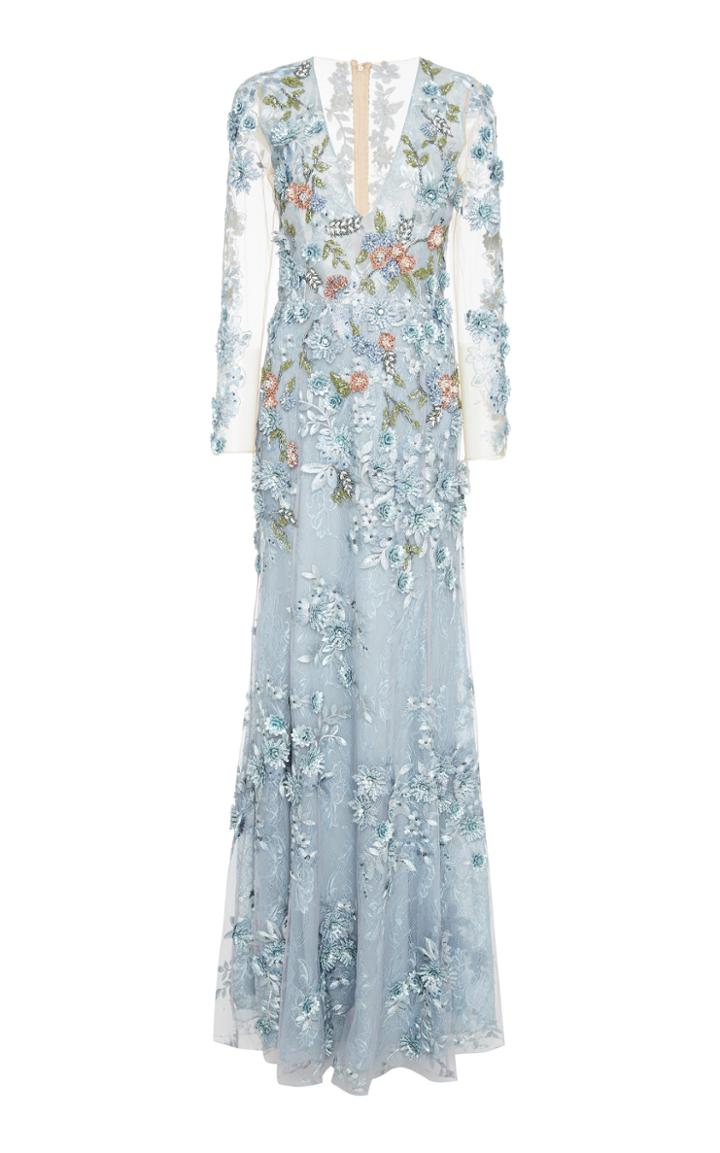 Patbo Lace 3d Embroidered Long Sleeve Gown