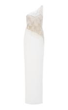 Pamella Roland One Shoulder Beaded Fringe Gown
