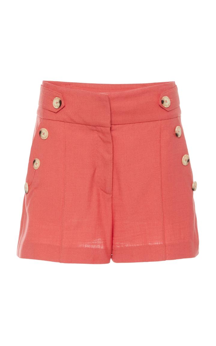 Veronica Beard Pine Button-accented Canvas Shorts