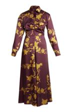 Lake Studio Long Sleeve Satin Aubergine Print Midi Dress