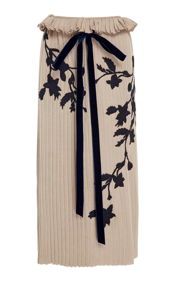Brock Collection Embroidered Pleat Midi Skirt