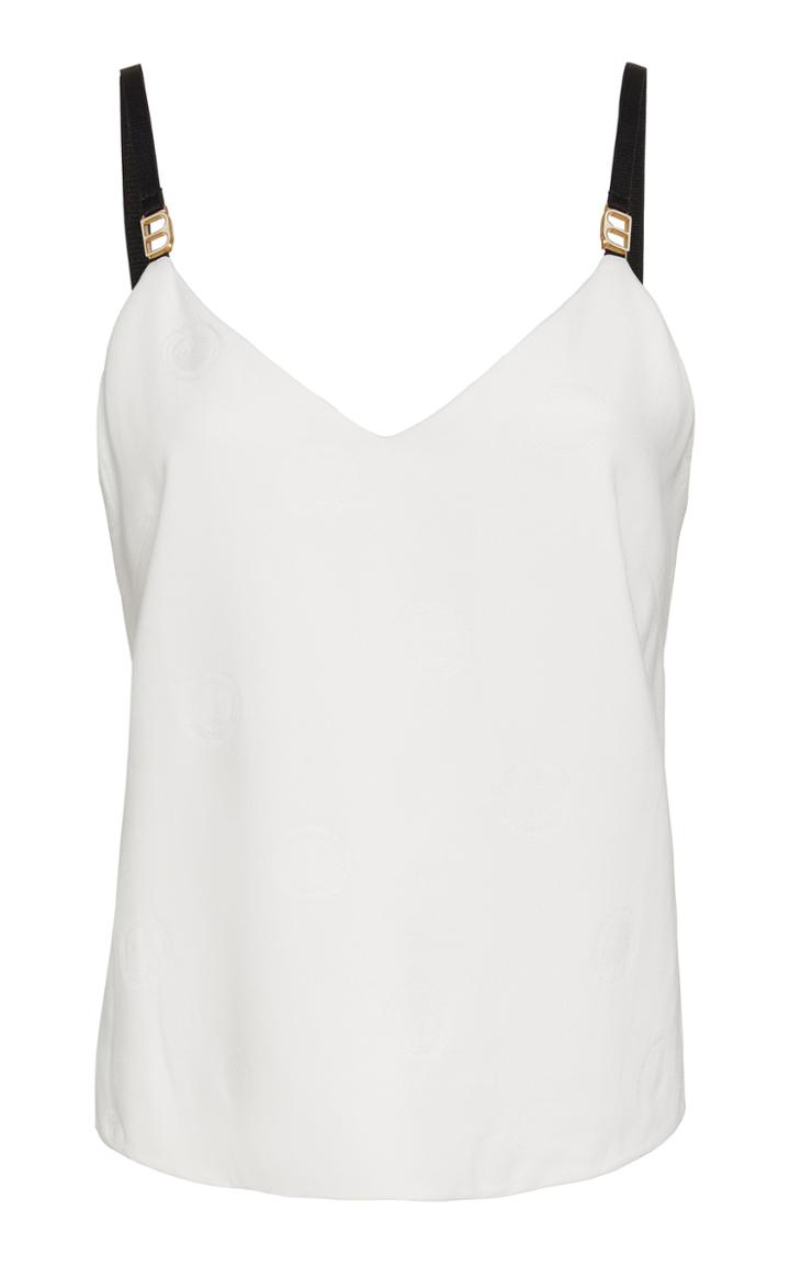 Brandon Maxwell Embroidered Branded Crepe Tank