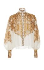 Zimmermann Zippy Billow Paisley Linen And Silk Blouse