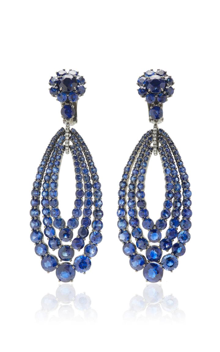 Moda Operandi Stephen Russell One Of A Kind 18k Blackened Gold & Sapphire Earrings