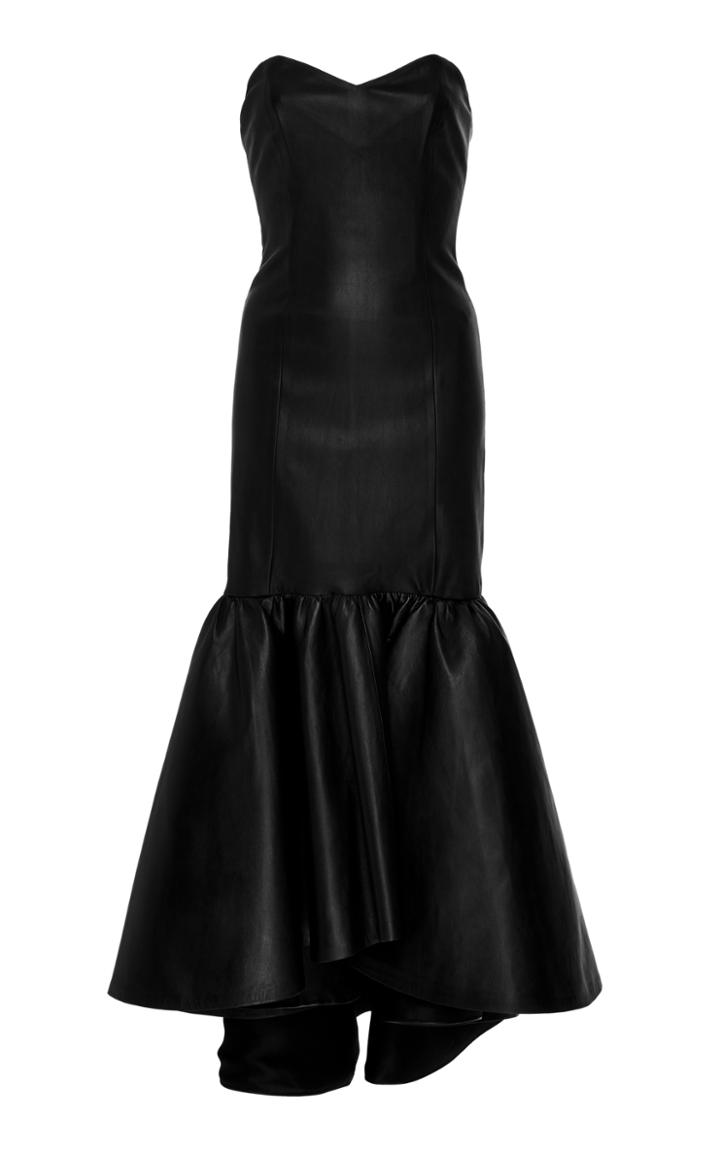 Zeynep Arcay Strapless Leather Ruffle Dress