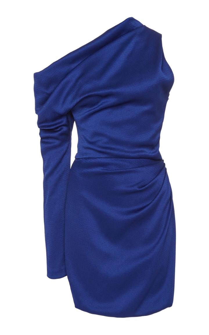 Cushnie Off-the-shoulder Single Sleeved Satin Mini Dress