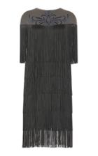 Yanina Demi Couture Tiered Fringe Midi Dress