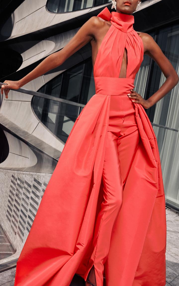 Moda Operandi Naeem Khan Halter Jumpsuit With Overskirt