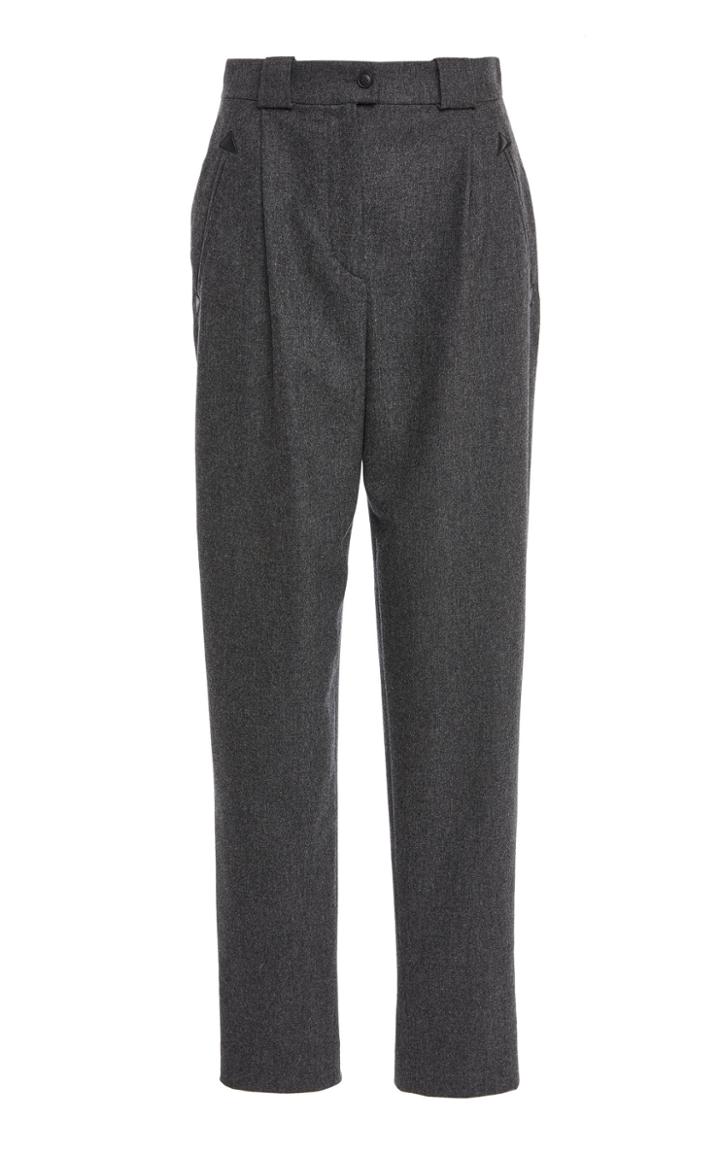 Alberta Ferretti Leather-embroidered Straight-leg Wool Blend Pants