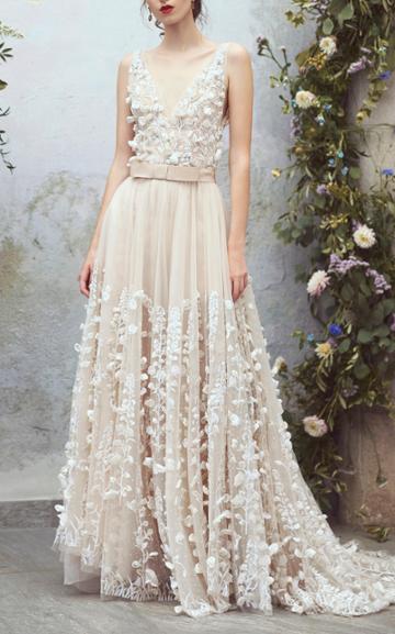 Luisa Beccaria Organdy Floral Embroidered Ball Gown