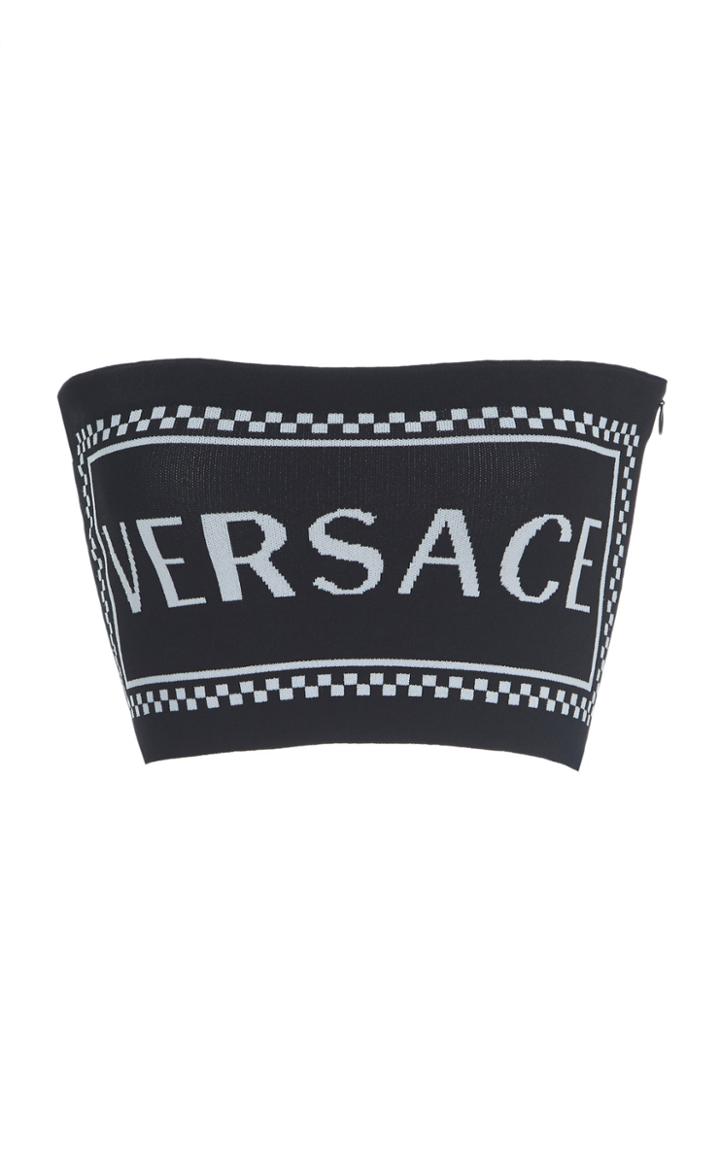 Versace Strapless Logo Ribbed-knit Bandeau Top