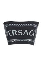 Versace Strapless Logo Ribbed-knit Bandeau Top