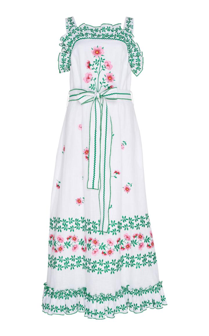 Gl Hrgel Floral Ruffled Linen Midi Dress