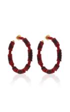 Oscar De La Renta Embroidered Bead 5cm Hoop Earrings