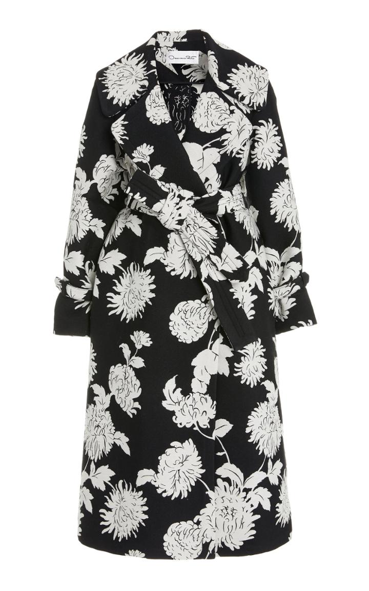 Moda Operandi Oscar De La Renta Floral Wool-blend Trench Coat