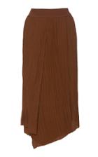 Vince Asymmetric Pleated Crinkled Gauze Midi Skirt