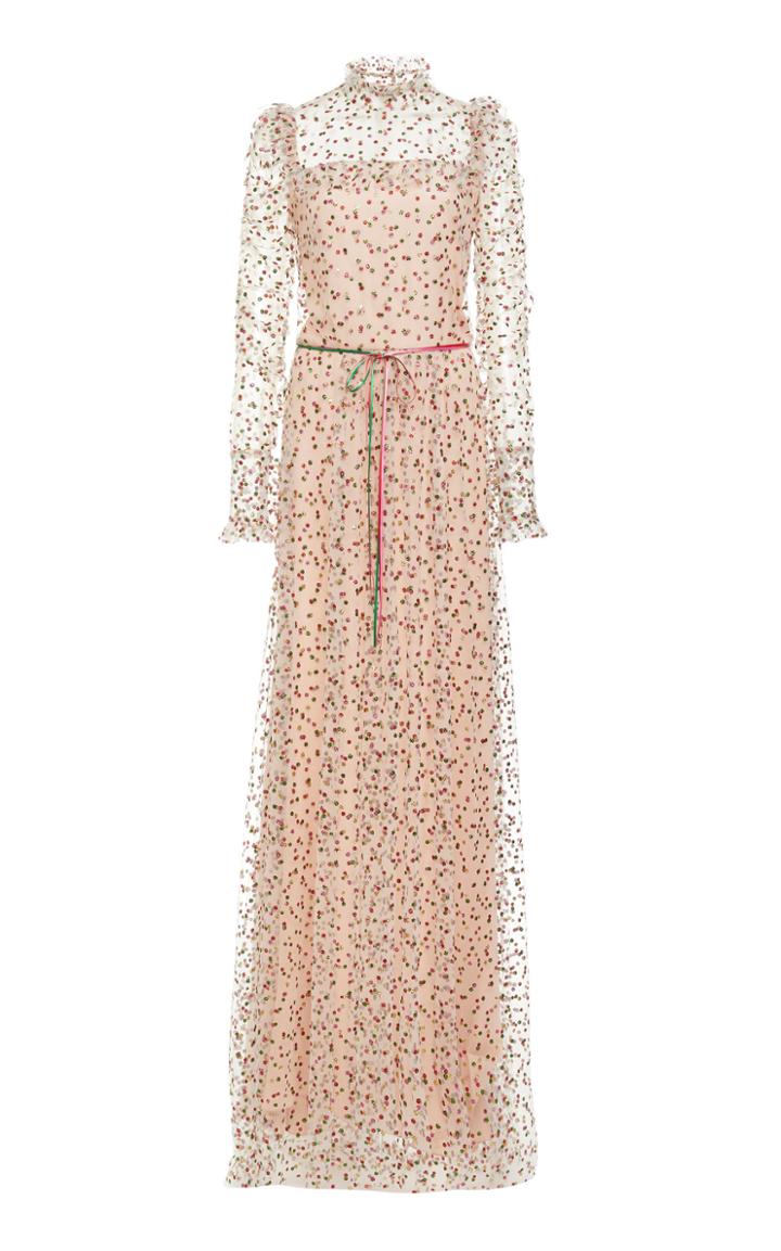 Monique Lhuillier Ruffle Neck Long Sleeve Gown
