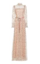 Monique Lhuillier Ruffle Neck Long Sleeve Gown