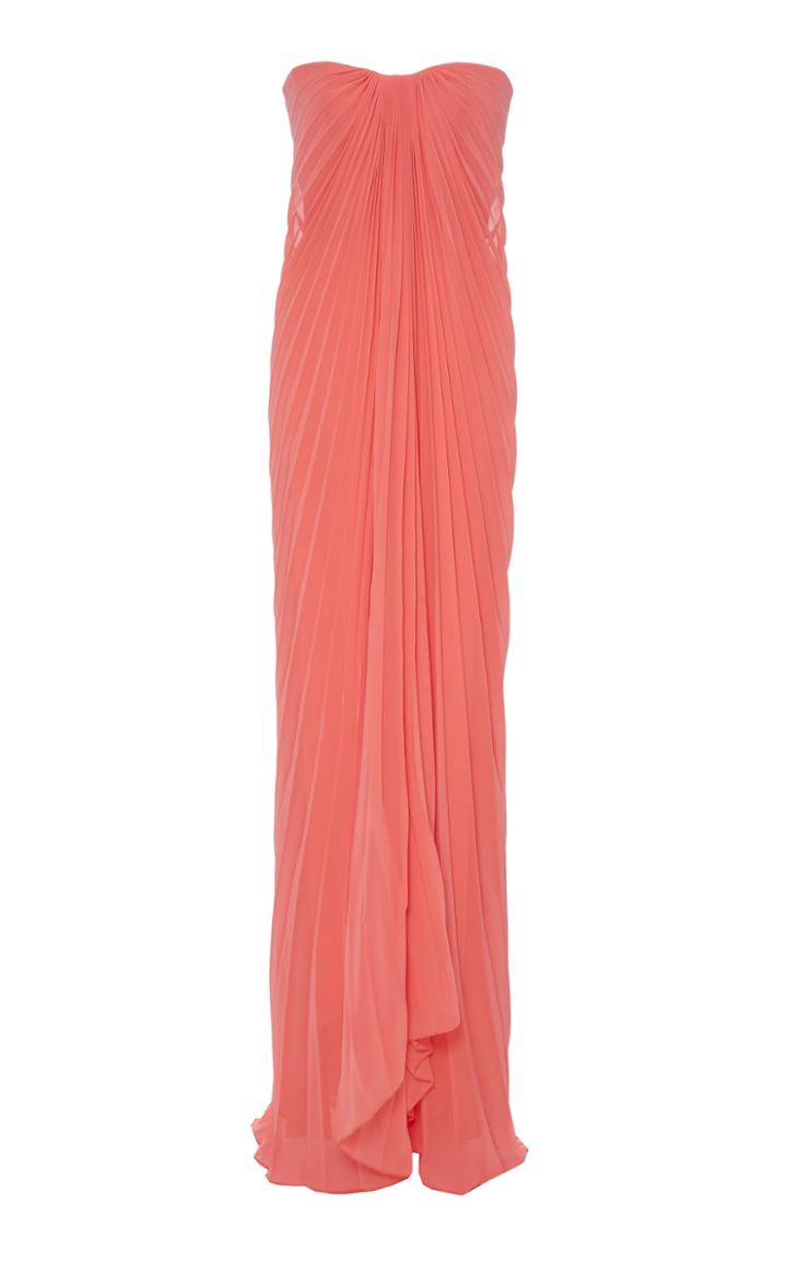 Monique Lhuillier Strapless Pleated Gown