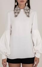 Moda Operandi Andrew Gn Balloon-sleeved Embellished Crepe Top