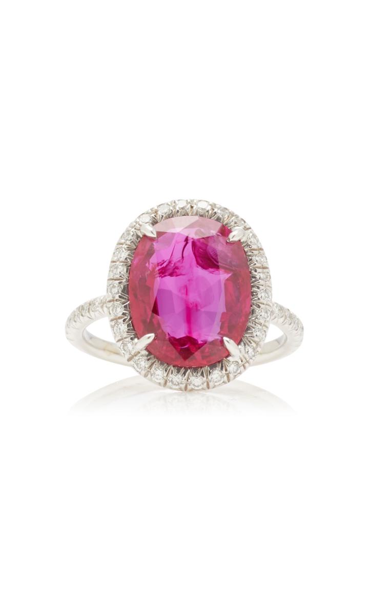 Moda Operandi Stephen Russell One Of A Kind Platinum Natural Ruby & Diamond Ring