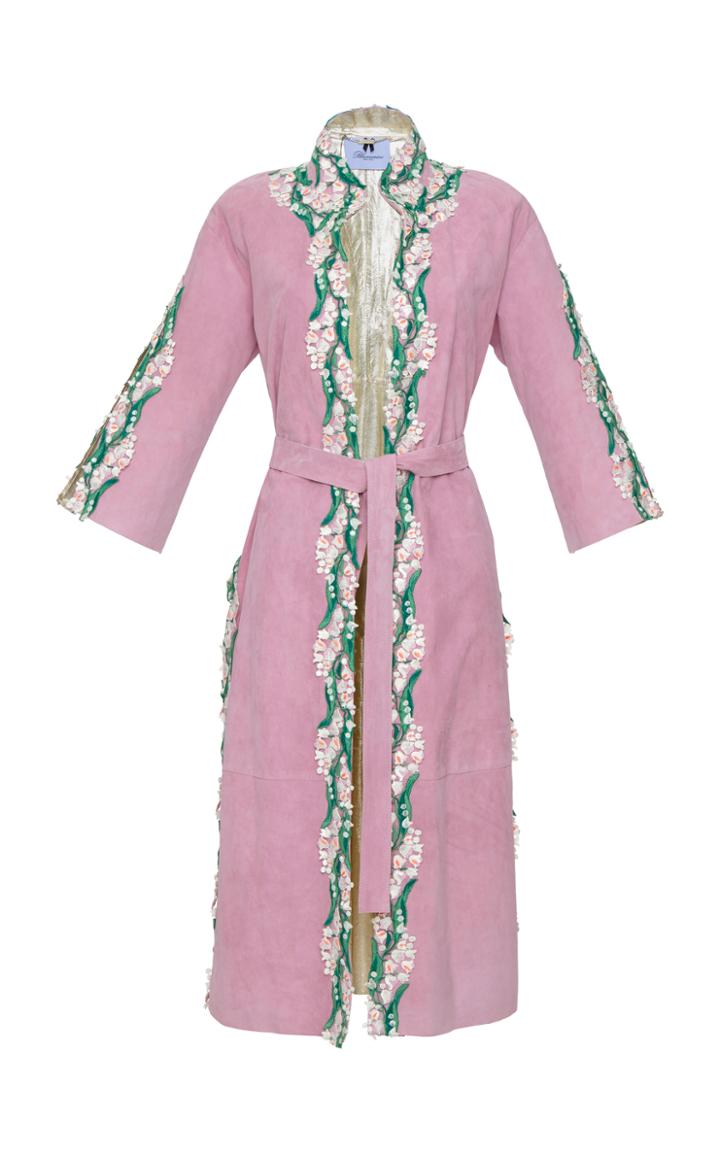Blumarine Suede Floral Embellished Trench
