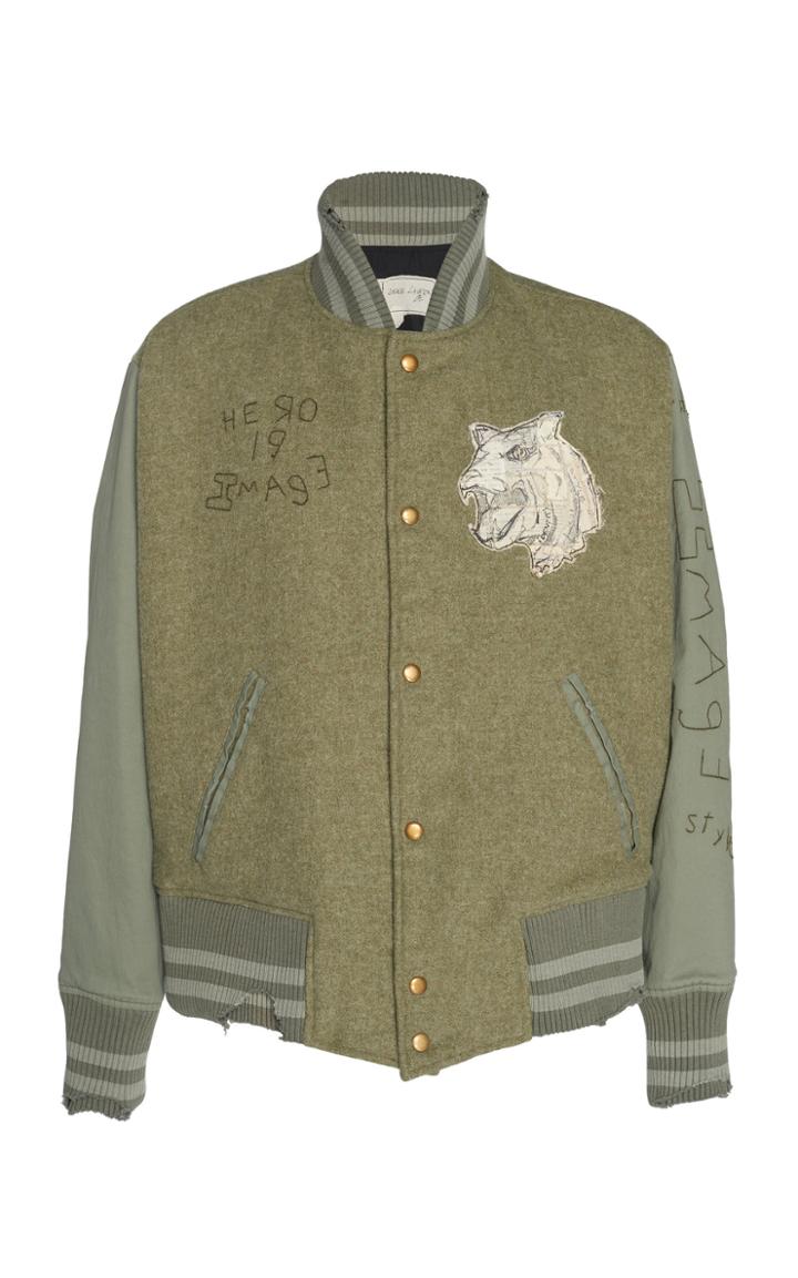 Greg Lauren Appliqud Wool-blend Varsity Jacket