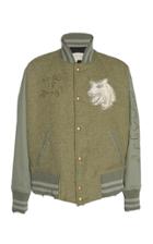 Greg Lauren Appliqud Wool-blend Varsity Jacket
