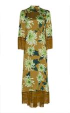 Andrew Gn Fringe-trimmed Floral Print Silk-blend Dress